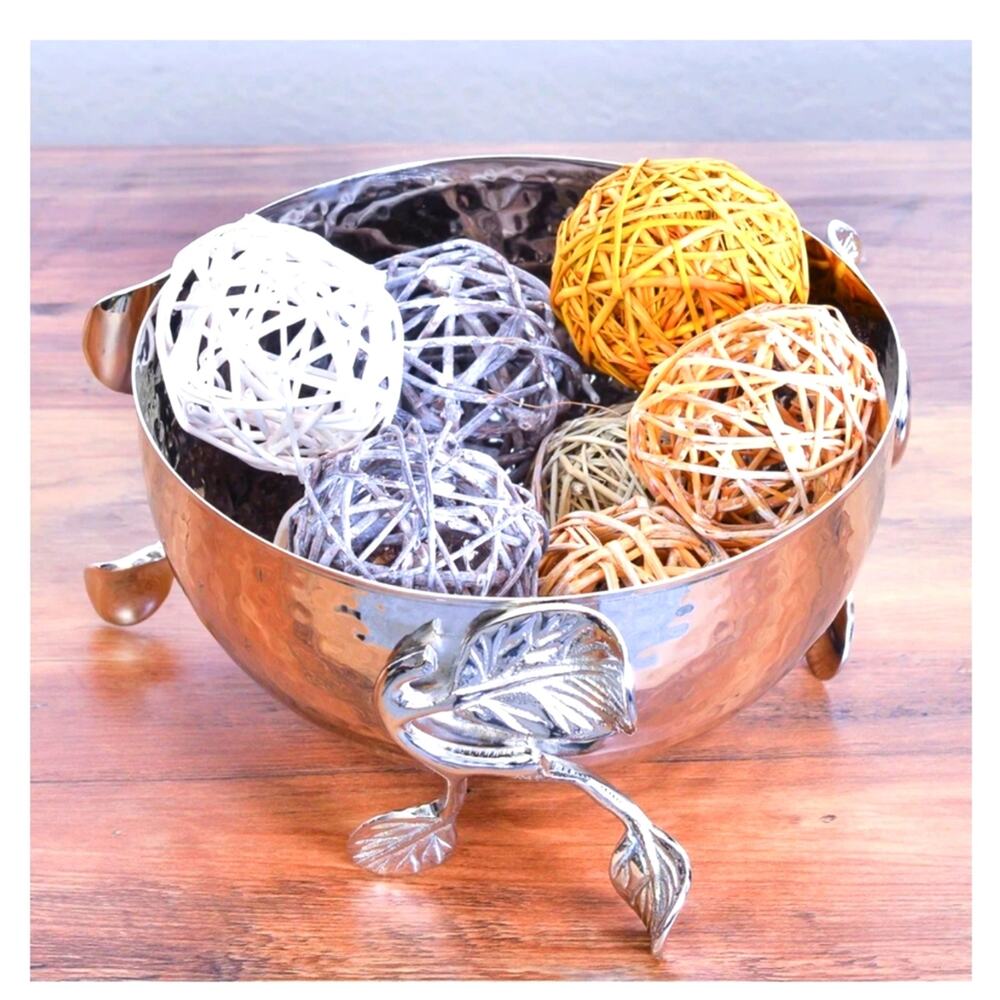 SILVER PLATED DECORATIVE SERVING BOWL WITH LEAF EMBELLISHMENTS CHEER COLLECTION